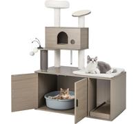 COSTWAY Arbre à chat avec litière et grotte, 2 en 1 arbre à chat, arbre à grimper, 95x55,5x132cm