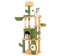 COSTWAY Arbre à Chat Cactus 160 cm avec Niche, Plateformes, poteaux en sisal, Panier, Planche à Chat et Jouets, Vert et Orange