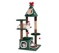 COSTWAY Arbre à Chat Design de Noël 137 cm, 2 Condos, 3 Plateformes | Poteaux à Griffer en Jute, Arbre a Chat XXL, Coussin Amovible Lavable, 3 Pompons, Dispositif Anti-basculement