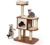 COSTWAY Arbre à Chat Design Vesper en Bois H117cm avec Plate-Forme Griffoir et Coussins Lavables Centre d'Activités pour Chat/Chaton