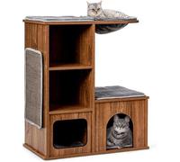 Costway Arbre À Chat En Bois Avec 3 Etagères, Griffoirs Et Coussins,Niche, Centre D'activités Charge 20kg Pour Chat Chaton