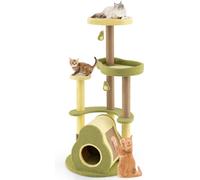 COSTWAY Arbre à chat en bois, hauteur 124,5cm, design Avocado, arbre à chat avec plateformes, niche pour chat, jouets, brosse de soin & planche à gratter, arbre de jeu vert