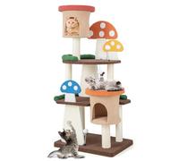 COSTWAY Arbre à Chat en Forme de Champignon, Tour à Chat 4 en 1 avec 2 Condos et Griffoir en Sisal, Centre d'Activités pour Chaton avec Boule à Ressort, Charge 10 KG Chaque Couche(146 CM)