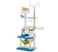 COSTWAY Arbre à Chat en Style Océanne, Arbre a Chat XXL à 5 Étages, Poteaux à Griffer en Sisal, 4 Plateformes, Condo, Hamac, Panier, Jouets Suspendus, Centre d'Activité pour Chat (165 CM)