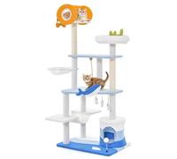 COSTWAY Arbre à Chat en Style Océanne, Arbre a Chat XXL à 6 Étages, Poteaux à Griffer en Sisal, 6 Plateformes, Condo, Hamac, Panier, Jouets Suspendus, Centre d'Activité pour Chat (168 CM)