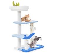 COSTWAY Arbre à Chat en Style Océanne, Petit Arbre a Chat à 4 Étages, Poteaux à Griffer en Sisal, 3 Plateformes, Pompon, Jouets Suspendus, Centre d'Activité pour Chat (86 CM)