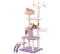 COSTWAY Arbre à Chat Mignon de 158 CM, Centre d'Activité Multicouche avec Hamac, Panier et Condo, Tour à Chat avec Grattoir en Sisal, Échelle et Jouets Suspendus, Charge 15 KG Chaque Couche