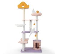 COSTWAY Arbre à Chat Mignon de 167 CM, Centre d'Activité Multicouche avec Grattoir en Sisal et Jouets Suspendus, Tour à Chat avec Hamac et Condo, Charge 15 KG Chaque Couche