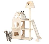 COSTWAY Arbre à Chat Moderne 162cm Perchoir en Peluche, Tour de Chat Balle et Poteaux Rotatifs à Gratter, Rampe de Sisal, Berceau Idéal pour 3-4 Chats Beige