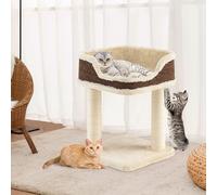 COSTWAY Arbre à chat petit 50cm, Arbre à chat avec grand siège en peluche & poteau griffoir, Arbre à chat en bois, Meubles pour chats Arbre à grimper, Beige