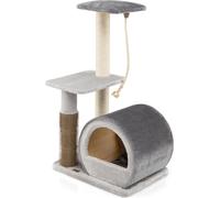 COSTWAY Arbre à chat petit, 92cm, Arbre à chat avec grotte en bambou, Arbre à chat avec planche à gratter & brosse de soin & balle & siège en peluche, Arbre à grimper pour chats, Meubles pour chats Ar
