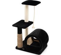 COSTWAY Arbre à chat petit, 92cm, Arbre à chat avec grotte en bambou, Arbre à chat avec planche à gratter & brosse de soin & balle & siège en peluche, Arbre à grimper pour chats, Meubles pour chats Ar