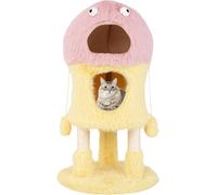 COSTWAY Arbre à chat petit 93cm de haut, thème monstre, arbre à chat avec 2 cavités pour chats, griffoirs en sisal & balle, meubles pour chats en bois, rose, jaune