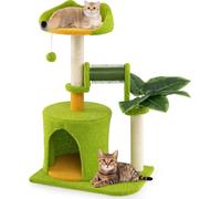 COSTWAY Arbre à chat petit, Arbre à chat avec niche pour chats, brosse pour chats, couchette, poteau à griffer en sisal&balle, Arbre à chat à grimper 48x33x79 cm Vert+Orange