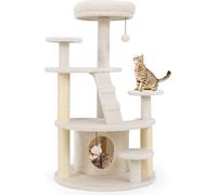 COSTWAY Arbre à chat petit, arbre à chat en bois, arbre à chat avec niche pour chats, balle, échelle, plates-formes&colonnes à griffer, meubles pour chats Arbre à grimper, chats Beige