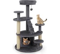 COSTWAY Arbre à chat petit, arbre à chat en bois, arbre à chat avec niche pour chats, balle, échelle, plates-formes&colonnes à griffer, meubles pour chats Arbre à grimper, chats gris