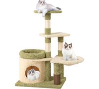 COSTWAY Arbre à chat Petit, Arbre à chats avec plates-formes, grotte pour chats, hamac & soin du pelage, Arbre de jeu, Meubles pour chats Arbre à grimper Vert