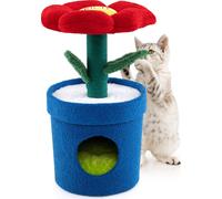 COSTWAY Arbre à chat petit, hauteur 72cm, arbre à chat avec grotte pour chats, plateforme à fleurs, tronc à chat & feuilles, arbre à chat Meubles pour chats bleu+rouge
