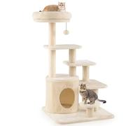 COSTWAY Arbre à Chat XXL 102 cm, Arbre a Chat Bois, 2 Poteaux à Griffer en Sisal, 6 Plateformes, Tour pour Chaton, Condo, Pompon Suspendu, pour Chats Âgés/Nains, 58,5 x 58,5 x 102 cm, Beige