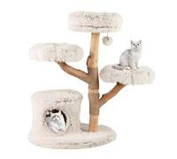COSTWAY Arbre a Chat XXL 102 cm, Arbre a Chat en Bois Massif, Poteau à Griffer en Jute, 3 Plateformes, Condo, Tour pour Chaton à 5 Niveaux, Pompon Suspendu, Coussin Amovible Lavable