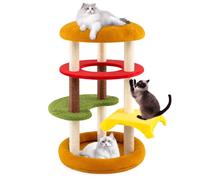 COSTWAY Arbre à Chat XXL 106 cm, Arbre a Chat Design en Forme de Hamburger, 5 Plateformes, Poteaux à Griffer en Sisal, Tour pour Chaton à 4 Niveaux, Tissu Peluche Doux (106 cm)