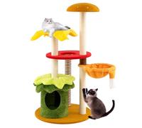 COSTWAY Arbre à Chat XXL 117 cm, Arbre a Chat Design en Forme de Hamburger, 4 Plateformes, Poteaux à Griffer en Sisal, Condo, Panier, Tour pour Chaton à 5 Niveaux, Tissu Peluche Doux (117 cm)