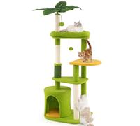 COSTWAY Arbre a Chat XXL 122 cm, Arbre a Chat Cactus, Brosse d'Toilettage, Condo, Poteaux à Griffer en Sisal, 4 Plateformes, Tour pour Chaton en Peluche, Pompons, Plantes Artificielles (122 cm)