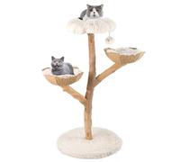 COSTWAY Arbre a Chat XXL 122 cm, Arbre a Chat en Bois Massif, 2 Paniers en Rotin, 2 Plateformes, Poteau à Griffer en Jute, Tour pour Chaton, Pompon Suspendu, Coussin Amovible Lavable