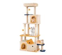 COSTWAY Arbre à Chat XXL 159 cm, 2 Condos, Poteaux à Griffer en Sisal, 5 Plateformes, Arbre a Chat Design de Poisson, Pompon Suspendu, Tour pour Chaton à 6 Niveaux, Tissu Doux, 85 x 42 x 159 cm