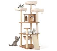 COSTWAY Arbre a Chat XXL 168 cm, Arbre a Chats Bois, 5 Plateformes, 4 Griffoir pour Chat en Sisal, Planche à Griffer, Condo, Hamac, Tour pour Chaton, Coussins Lavables, Pompons, 58 x 58 x 168 cm