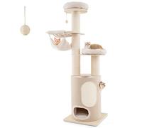COSTWAY Arbre à Chat XXL 187 cm, Tour Chat Griffoir avec 4 Trous, 2 Poteaux à Griffer ɸ14.2 cm, Tour pour Chat Interieur avec 2 Plateformes, Pompon Suspendus en Sisal, 2 Formes de Hamacs, Natruel