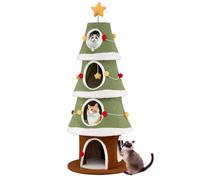COSTWAY Arbre à Chat XXL de Noël 154 cm, 4 Condos, Planche à Griffer en Sisal, Arbre a Chat Design, Tissu Peluche Lavable, Étoile en Sommet, Tour pour Chaton à 4 Niveaux, Pompons, Base Large (154 cm)