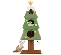 COSTWAY Arbre à Chat XXL de Noël 162 cm, 3 Condos, Ø19 cm Poteau à Griffer en Sisal, Arbre a Chat Maine Coon, Couvercle Amovible, Étoile en Sommet, Tour pour Chaton à 4 Niveaux, Pompons (162 cm)