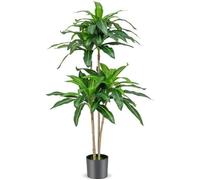 COSTWAY Arbre Artificiel de 140 cm, avec 92 Feuilles Pot en Ciment Couverture de Mousse, Fausse Plante Dracaena sans Entretien