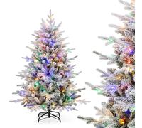 COSTWAY Arbre de Noël artificiel 150cm, sapin floqué avec 160 lumières LED multicolores, 8 modes d'éclairage & 436 pointes de branches, arbre de Noël illuminé pour la maison, le magasin & le bureau Vi