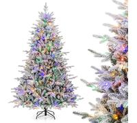 COSTWAY Arbre de Noël artificiel 210cm, sapin floqué avec 350 LED multicolores, 8 modes d'éclairage & 1164 pointes de branches, arbre de Noël illuminé