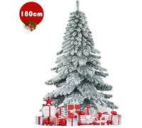 COSTWAY Arbre de Noël Artificiel à Flocons de Neige 180cm avec Charnières,Support Métallique Pliable Non Lumineux Décoration de