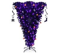 COSTWAY Arbre de Noël Artificiel Noir et Inversé de 180 cm, Arbre d'halloween Lumineux, avec 270 Lumières LED Violettes et Décorations, pour Maison, Bureau, Ecole etc.