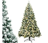 COSTWAY Arbre de Noël avec Lumière LED, Sapin de Noël Artificiel Enneigé 230cm, 1346 Branches, avec Support en Métal, pour La Décoration des Fêtes (230cm)