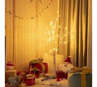 COSTWAY Arbre de Noël Blanc Bouleau Artificiel 120 cm avec 48 LED Lumineux Blanc Chaud Base Plastique Décoration d'Intérieur pour Noël