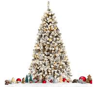 COSTWAY Arbre de Noël Enneigé Artificiel 180 CM, Sapin de Noël Floqué avec 250 LED et 600 Branches, Matériel PVC Sapin de Noël avec Socle en Métal, Idéal pour Une décoration de Noël