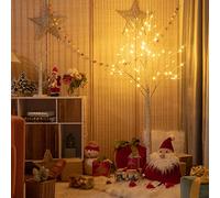 COSTWAY Arbre Lumineux Noel, Arbre Bouleau Lumineux 150 cm, 70 LED Lumineux Blanc Chaud, Base Plastique, Décoration Intérieur pour Noël(150cm)
