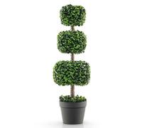 COSTWAY Arbre Topiaire en Buis Artificiel 75 cm de Forme Triple Carrée, Fausse Plante de Buis avec Pot en Plastique Rempli de Ciment, pour Décoration de Maison Bureau Jardin et Entrée