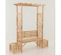COSTWAY Arc de roses avec banc, 2 bacs à plantes & aide à la grimpette, arc de jardin 2 places pour plantes grimpantes, banc de jardin banc 185x56x203cm Naturel