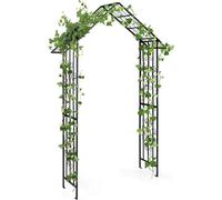 COSTWAY Arc de roses en métal, arc de jardin, treillis de roses avec pointe en forme de toit & 4 piquets de sol, arc de porte aide à la croissance treillis, arc de treillis 140x40x223cm