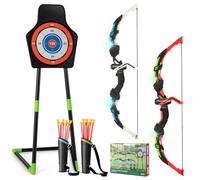 COSTWAY Arc et Flèche pour Enfants avec Lumières LED | 20 Flèches, 1 Cible Debout/Suspendue et 2 Carquois, Jeu de Tir à l'Arc Intérieur Extérieur pour Garçons Filles de 3 Ans+