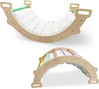COSTWAY Arche à grimper avec coussin moelleux, triangle d'escalade pour se balancer, grimper et ramper, structure d'escalade en bois pour l'intérieur, pour les enfants à partir de 3 ans (Coloré)