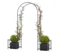 COSTWAY Arche de Jardin de 221 cm avec 2 Bacs Jardinière et Treillis, Pergola Extérieur avec Piquets pour Plantes Grimpantes Rosiers Vignes, Décoration pour Mariage Fête Cérémonie