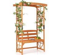 COSTWAY Arche de roses avec banc, treillis & treille, arc de jardin en bois, arc de porte pour plantes grimpantes, banc de jardin 2 places, arc de treillis 120x58x189cm