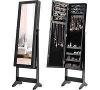 COSTWAY Armoire à bijoux à inclinaison réglable, Étagère à bijoux avec miroir intégral, Armoire à miroir pour bijoux Noir